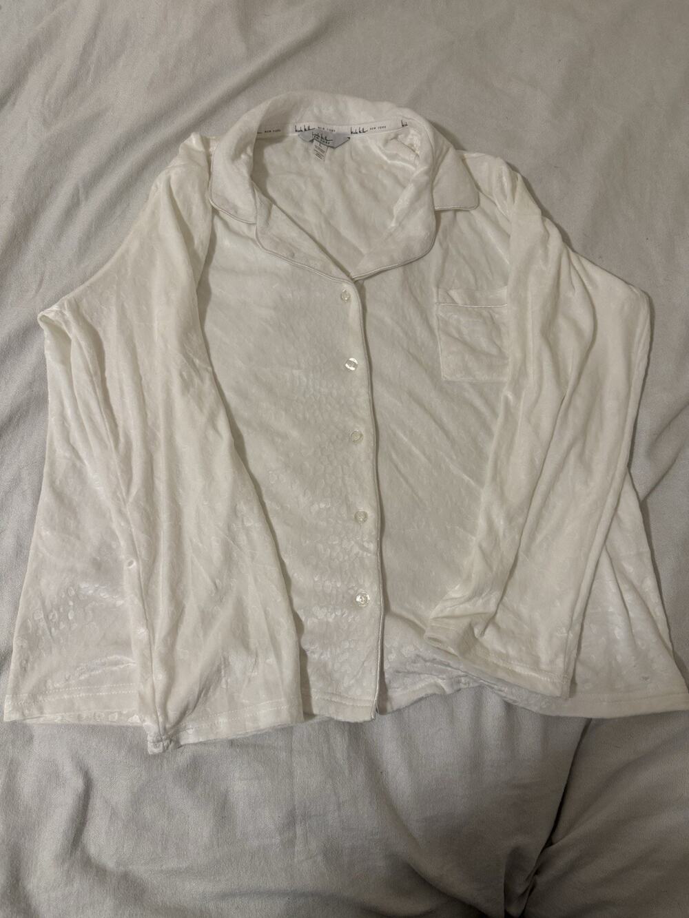 Nicole Miller New York Womens Pajama Set L Ivory Jacquard Button Top Pants